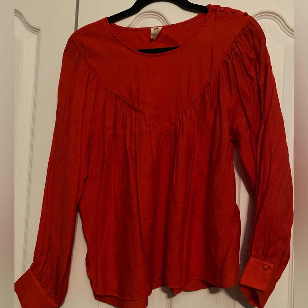 Flawless Scarlet Button-Accent Blouse